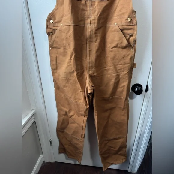 Vintage 90s Carhartt Tan Worker Cargo Double Knee Overalls 42 X 34 - Picture 4 of 9